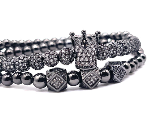 Zyon Gun Metal Crown Bracelet Stack